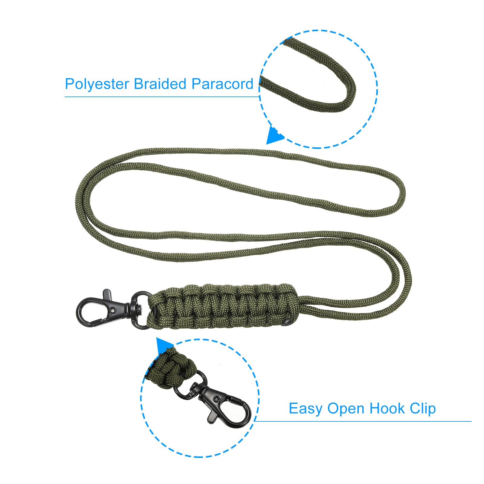 PATIKIL 20 Inch Paracord Lanyard, Braided Lanyard Necklace Keychain Badge Lanyard with Alloy Clip for Keys ID Card Badge Holder Green - Image 3