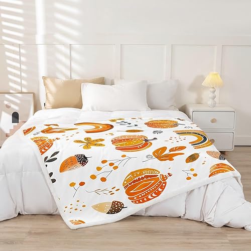 Miniatura 9 de Manfei Manta de gnomos de otoño, calabazas, girasol, hojas de arce, manta de cama para niños y niñas, manta de cosecha de otoño para sofá, manta de