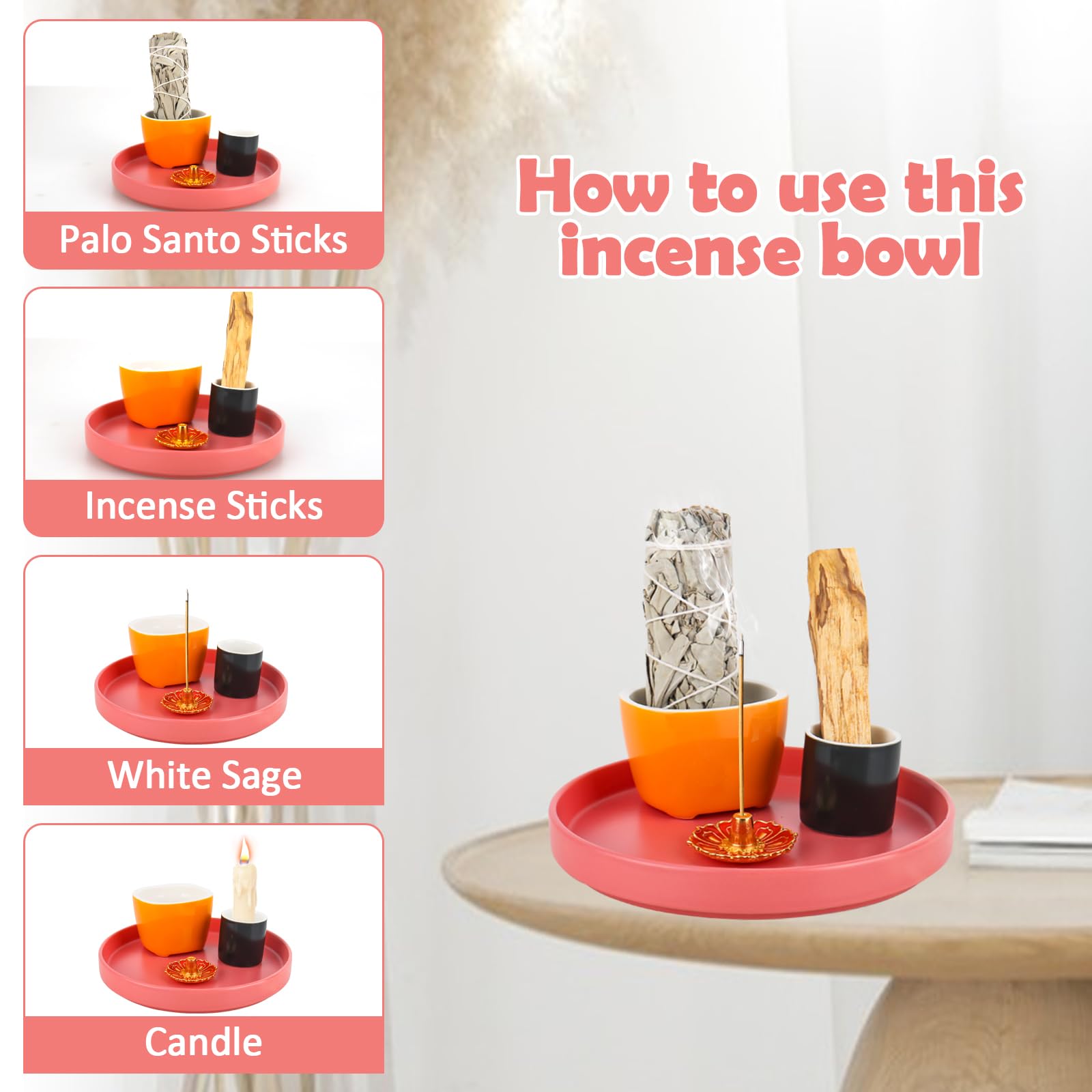 Ciotola Porta Incenso In Ceramica 4 In 1, Per Palo Santo, Salvia, Bastoncini E Coni, Fatto A Mano, Bruciatore Per Rituali