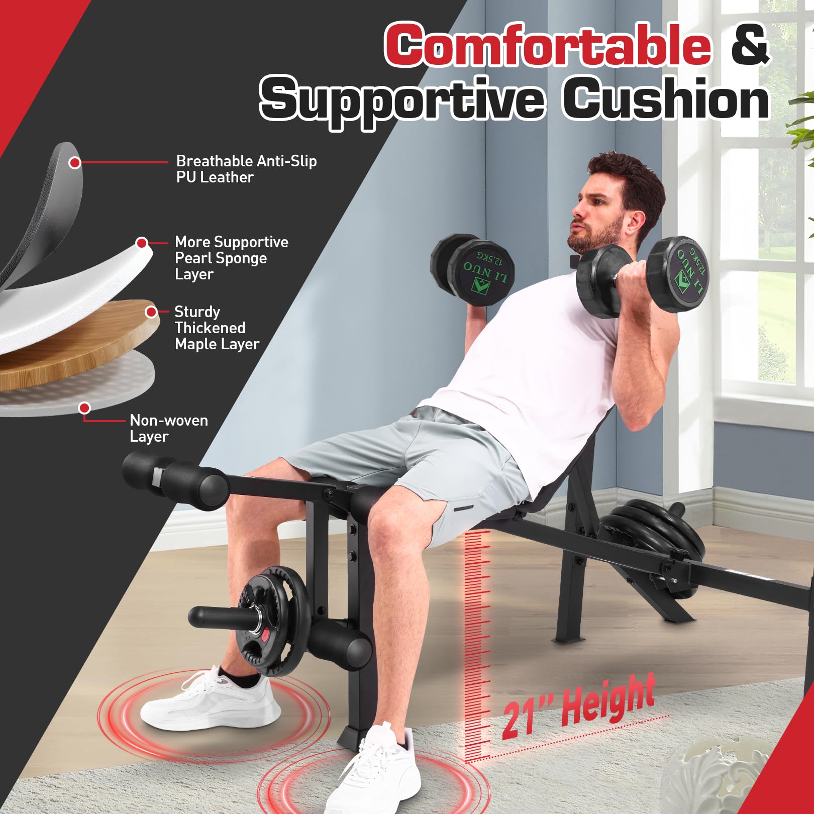 Adjustable Weight Bench Press Set 900LBS with 72''W Squat Rack & Leg Extension/Curl Foldable Workout Bench for Full Body Fitness Flat/Incline/Decline Upgrade Weight Benches for Home Gym