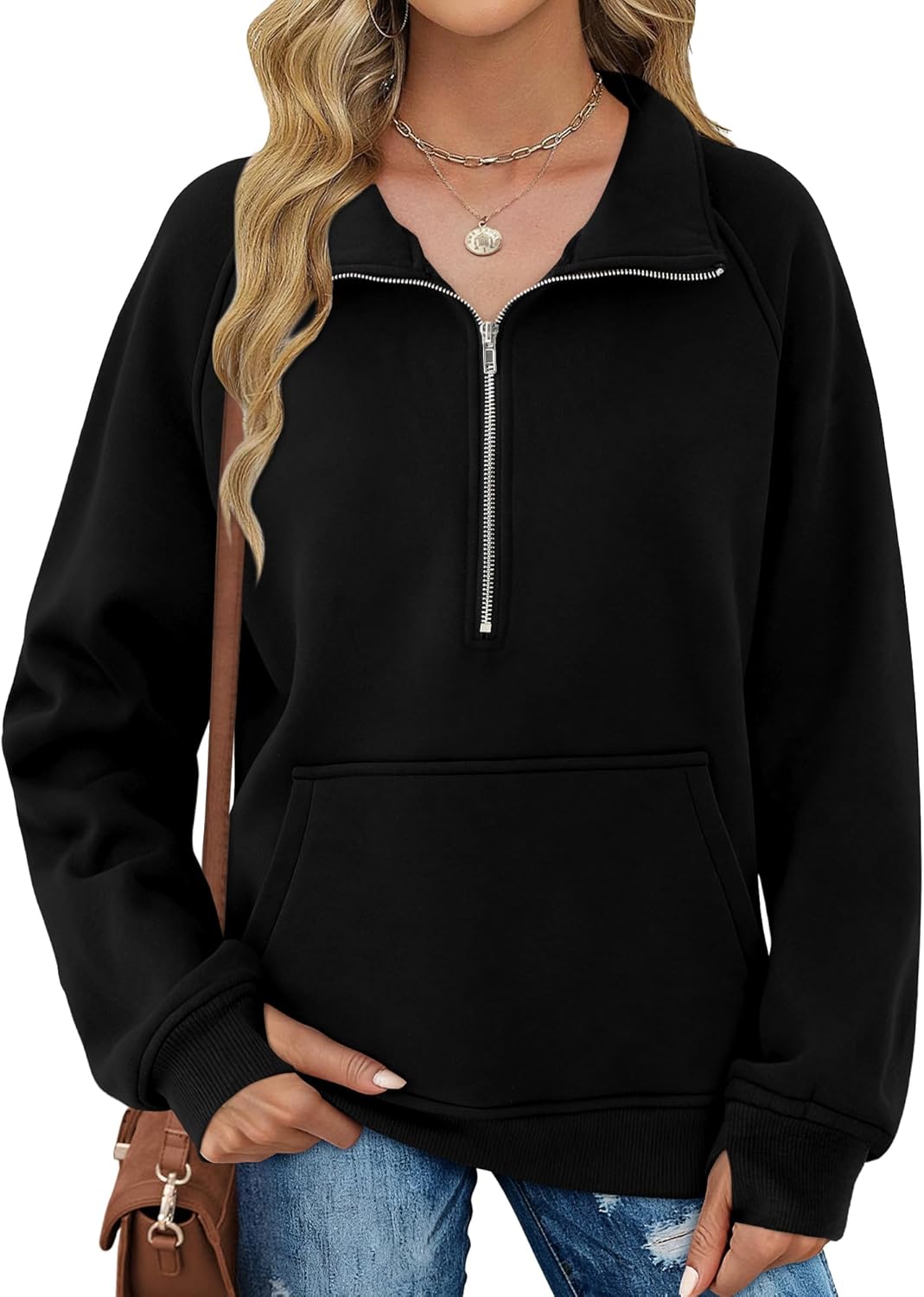 Elesomo Women's Long Sleeve Sweatshirts Half Zip Pullover Winter Fashion Clothing