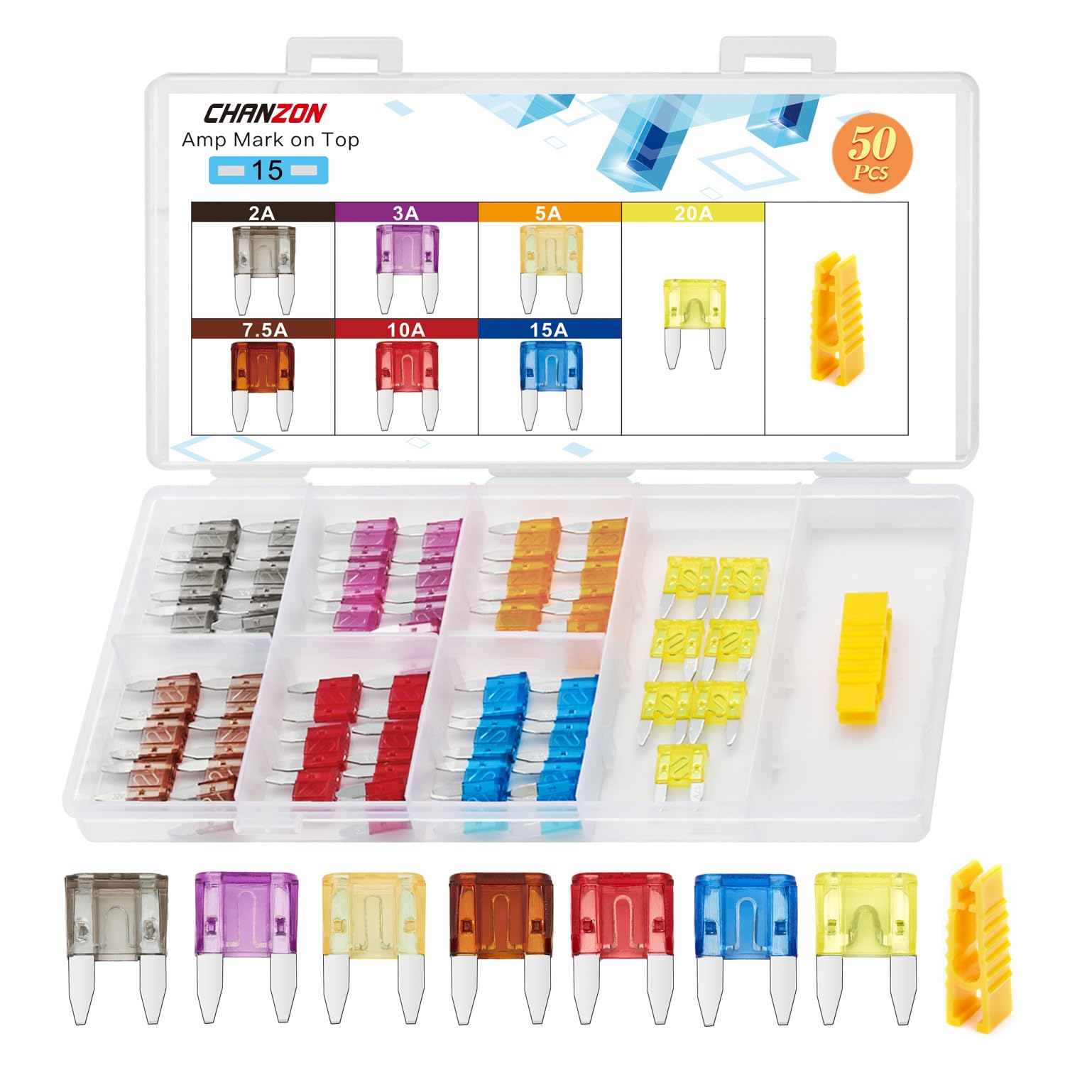LIDON 10pcs Mini Micro fusibili Standard 5a 7.5a 10a 15a 20a 25a 30a
