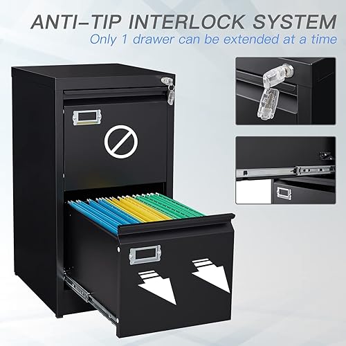 Miniatura 34 de Yizosh Archivador negro de 4 cajones con cerradura, archivadores para oficina en casa, gabinetes de almacenamiento de archivos de oficina