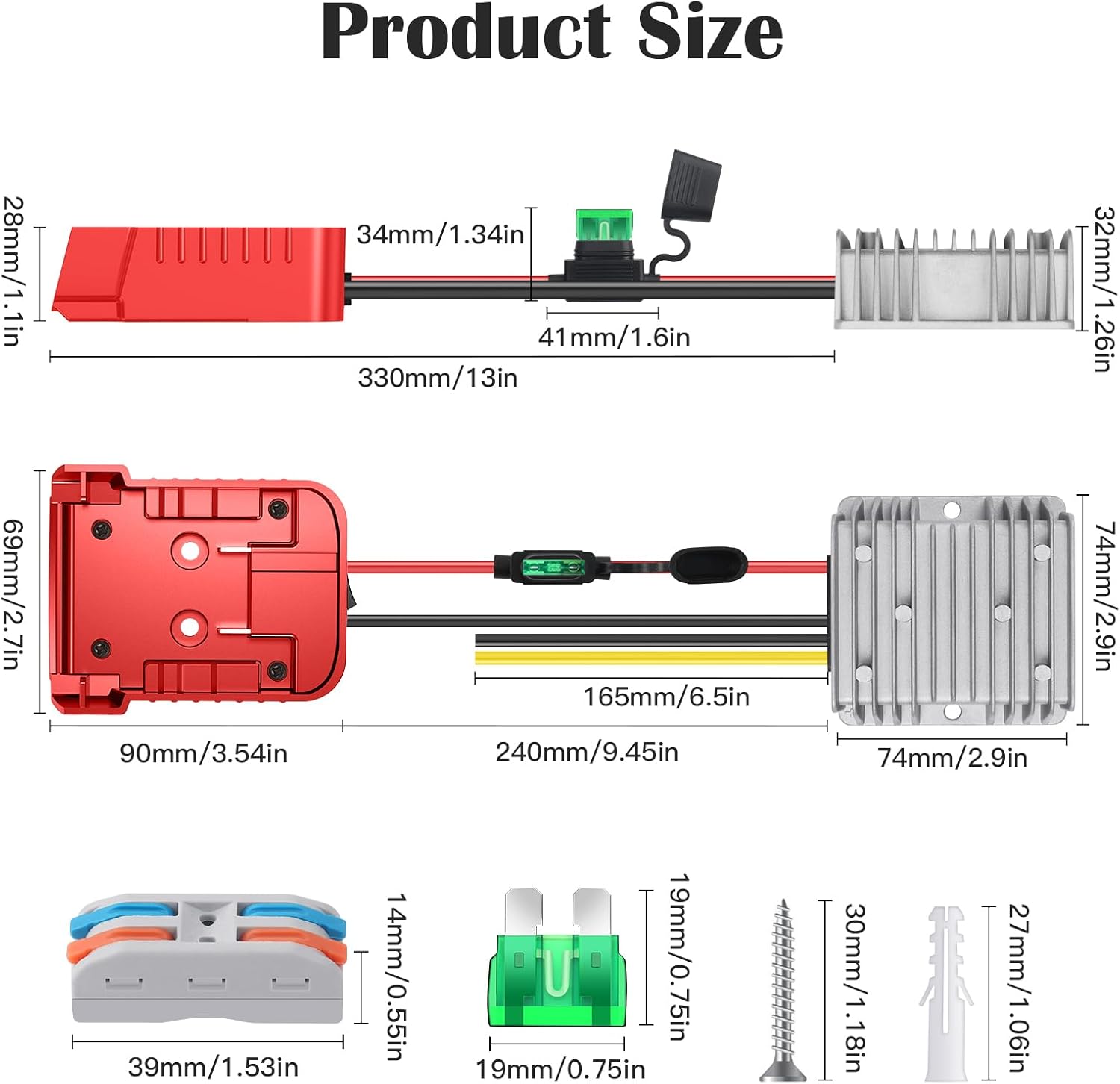 18V to 12V Step Down Converter for Milwaukee M18 Battery, DC Voltage Reducer Transformer 12V 20A 240W Buck Converter Power Wheel Battery Adapter with Over Discharge Protection, Switch and Fuse