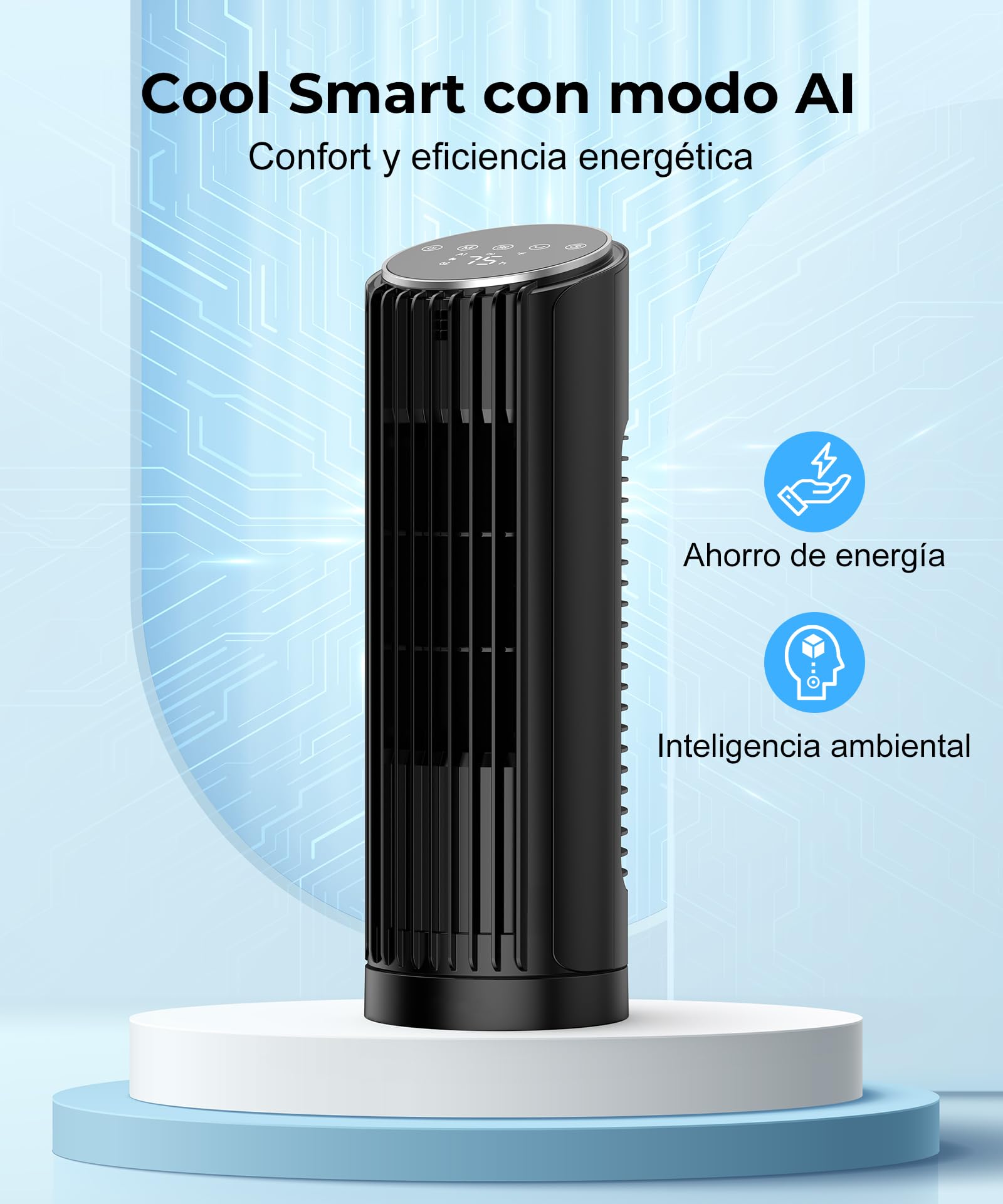 PNTCK Ventilador Torre con Mando a Distancia, 33 cm Ventilador Ultra Silencioso (24 dB) - 4 Modos y 4 Velocidades, Oscilación 70°, Temporizador 12H, Pantalla LED, Función Automática con Sensor