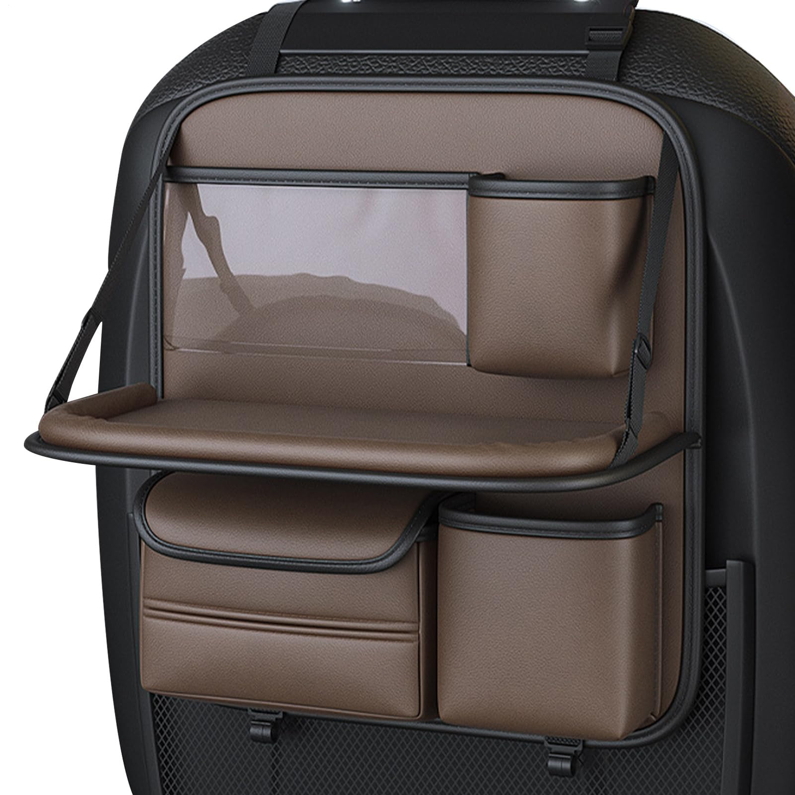 Opilroy dietro Organizzatore per seggiolino auto - Borsa portaoggetti | posteriore per seggiolino auto con piano pieghevole | Organizer per zaino con porta bicchiere, supporto per tablet, tasca