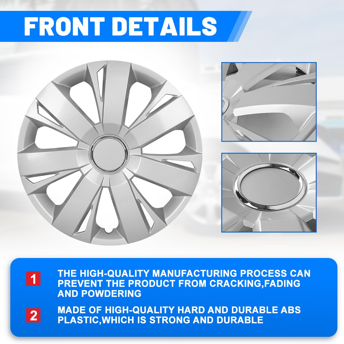 Hawkley 15 inch Hubcaps for Most Car - (Set of 4) R15 Wheel Covers 15in Hub Caps Silver Rim Cover - Car Accessories for 15 inch Wheels - Snap On Hubcap, Auto Tire Replacement Exterior Cap (Lacquer)