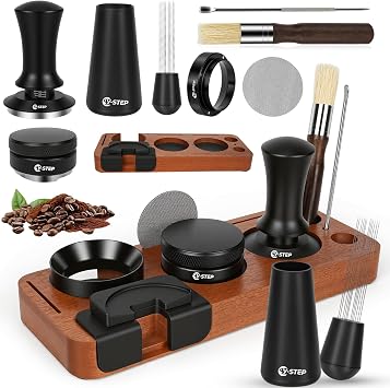 Y-Step 8 PCS Espresso Machine Accessories Kit 51mm Espresso Tamper Tools, with Wood Coffee Espresso Tamping Station, WDT Tool, Distributor, Stirrer, Dosing Funnel, Brush, Puck Screen, Latte Art Pen