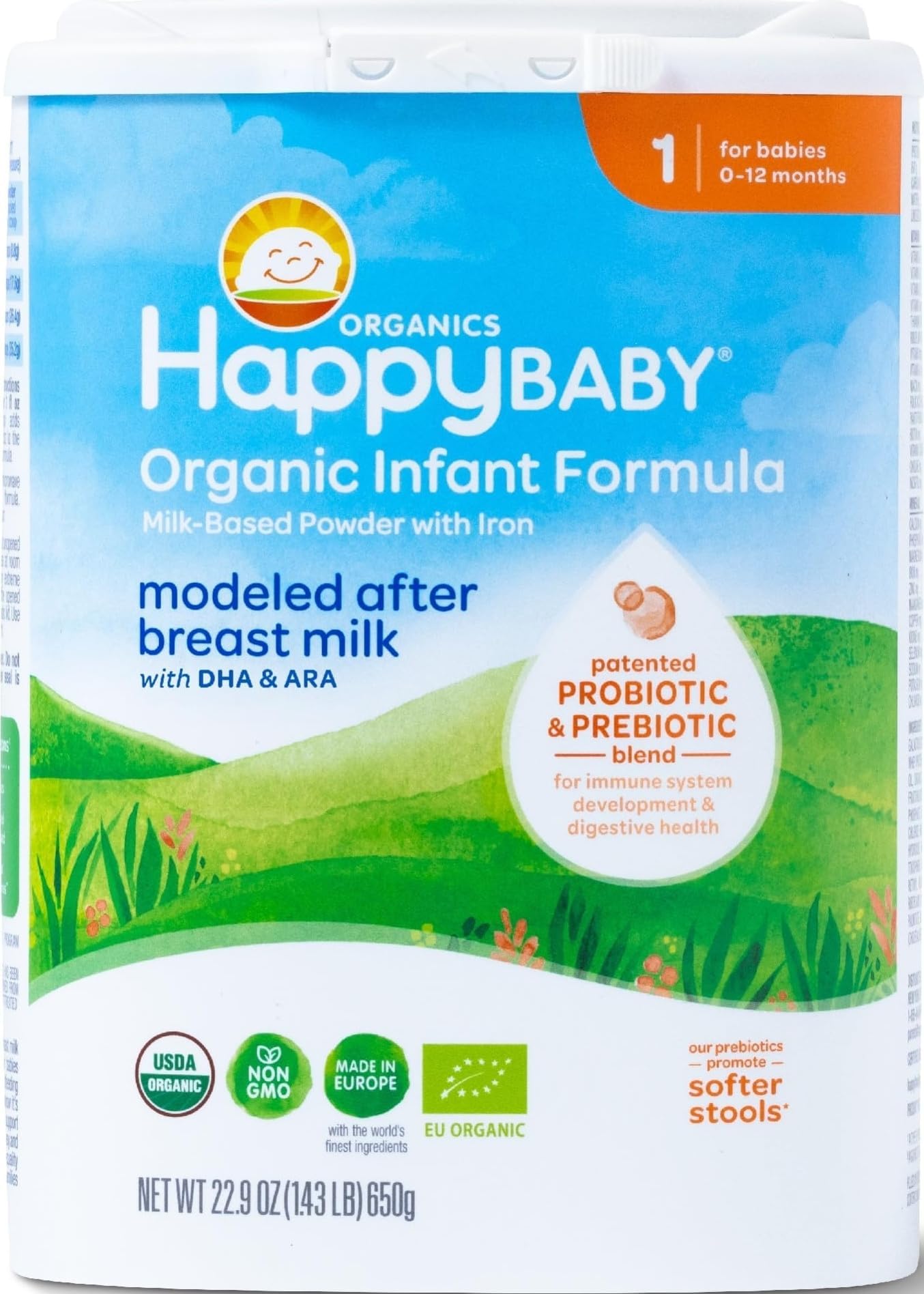 Organics Stage 1 Infant Formula, 0 12 Months, Milk Based Organic Baby Formula Powder with Iron, Probiotics & Prebiotics for Immune & Digestive Support, 22.9 Ounce (Pack of 1)