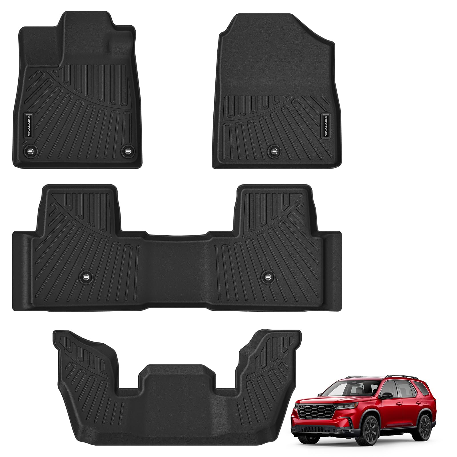 NIKALAIKA Alfombrillas de automóvil para Honda Pilot 2023, protección para Todo Tipo de Clima, revestimientos de Goma TPE, Antideslizantes, 1ª 2ª Fila, Color Negro