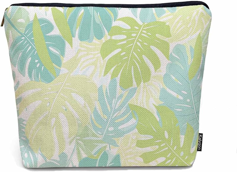 Necessaire de maquiagem Kalygon com estampa Palm Leaves e zíper, 23 x 18 x 0,5 cm