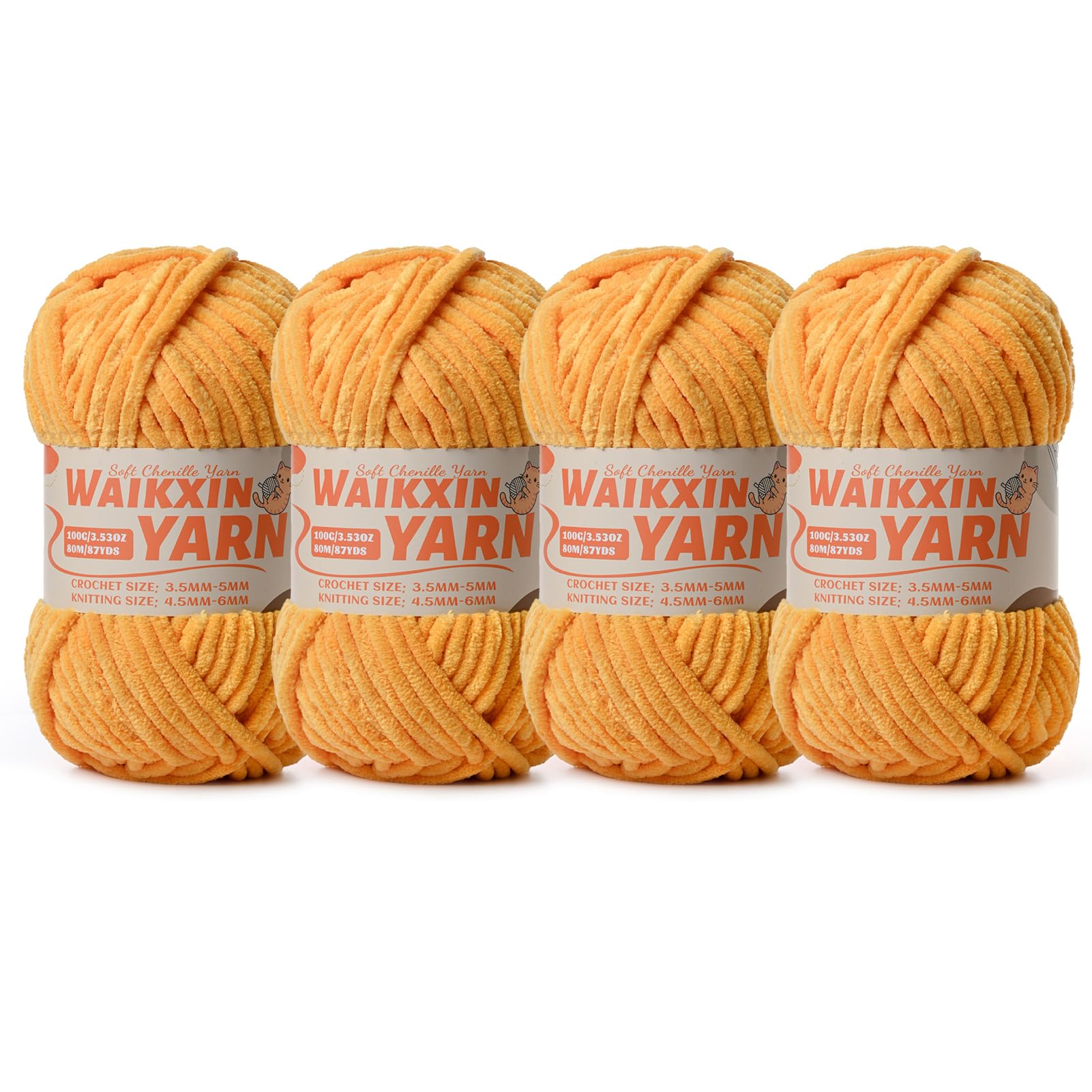 （4 Golden Yellow） 4 Pack Super Soft Fuzzy Chenille Chunky Yarn for Crocheting, 400g (350yds) Velvet Fluffy Amigurumi Yarn for Hand Knitting Baby