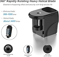 Vista 4 de Sacapuntas Eléctrico de Servicio Pesado con Cuchilla Helicoidal Operado por USB/Batería para Lápices No.2/ (6-8mm) con Parada Automática y Cepillo