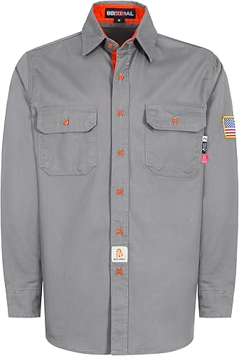 Miniatura 70 de BOCOMAL Camisas FR para hombre, resistentes al fuego, peso ligero, NFPA2112, camisa de soldadura ignífuga, acabado repelente al agua y al aceite