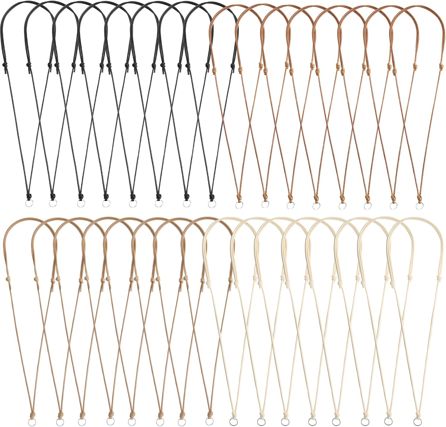 32pcs Adjustable Necklace Cord for Pendants Choker Necklace Rope Knotted with Metal Ring for Jewelry Making (Black+Brown+Khaki+Beige)