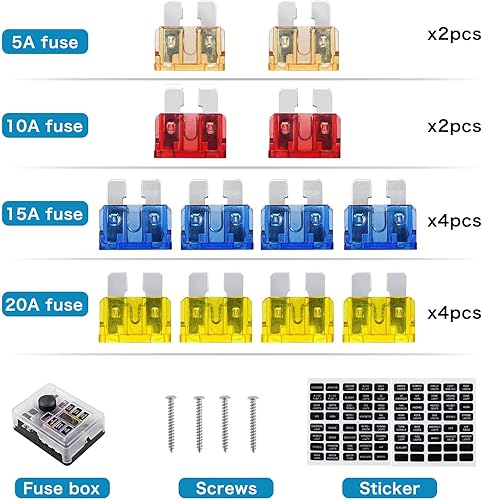 Miniatura 3 de Bloque de fusibles de 12 voltios, caja de fusibles impermeable de 6 vías con 6 barras colectoras negativas de tierra para automoción 100 amperios