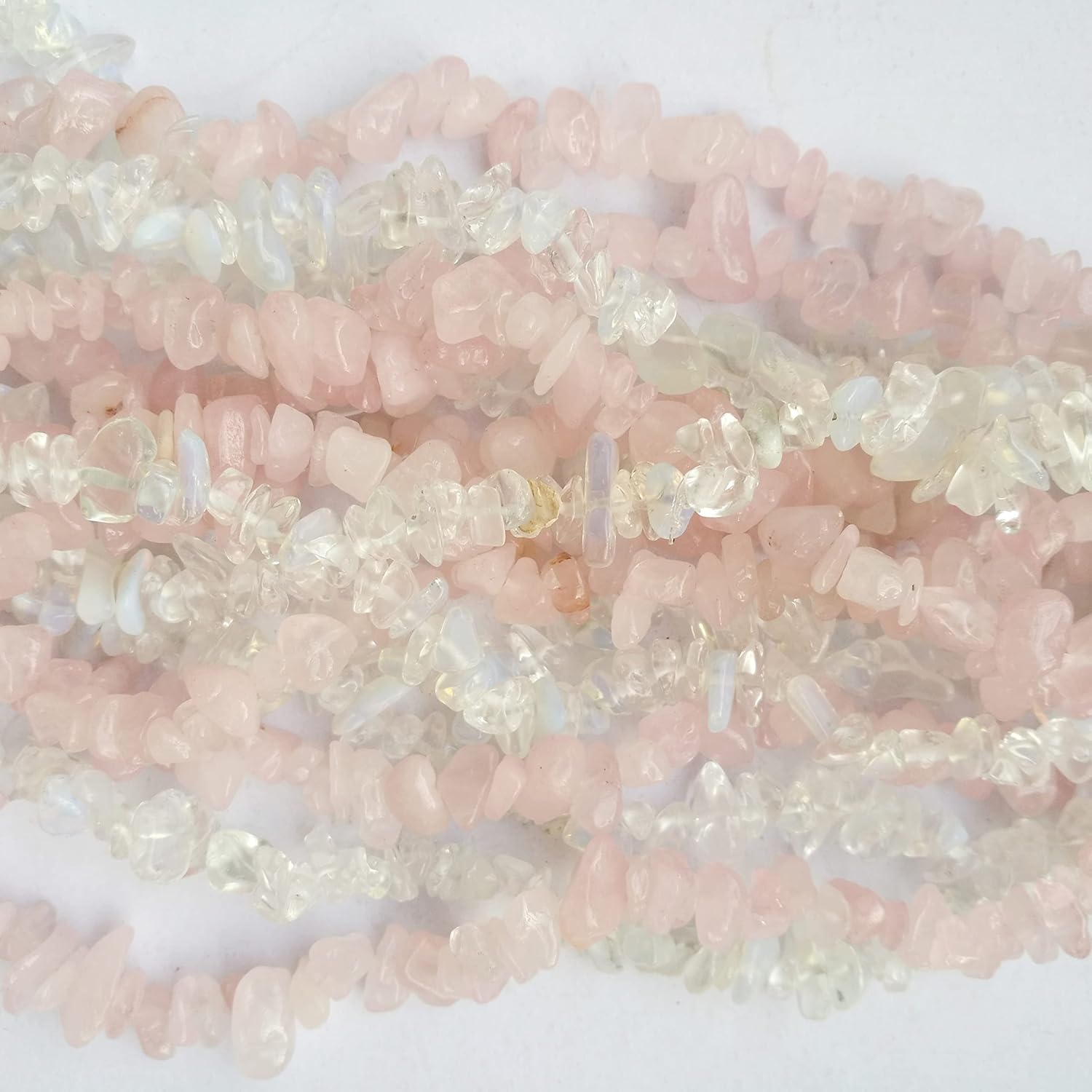 5-10mm Natural Rose Quartz+Opalite Irregular Tumbled Chip Beads for Jewelry Making, Healing Crystal Drilled Loose Bead Strand DIY Craft Supplies(2 Strands) - Image 3