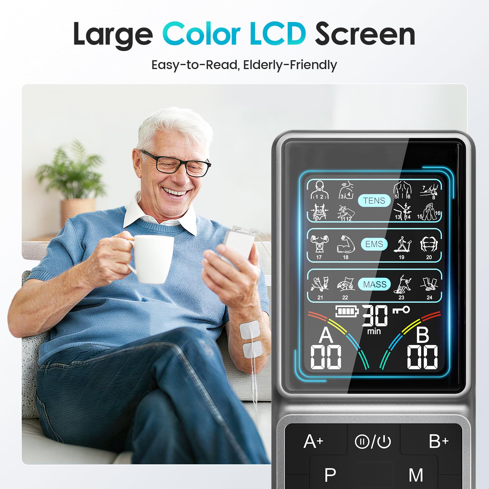 FDA Cleared TENS Unit Muscle Stimulator, HD Color Screen & 24 Modes — Amazon image 4