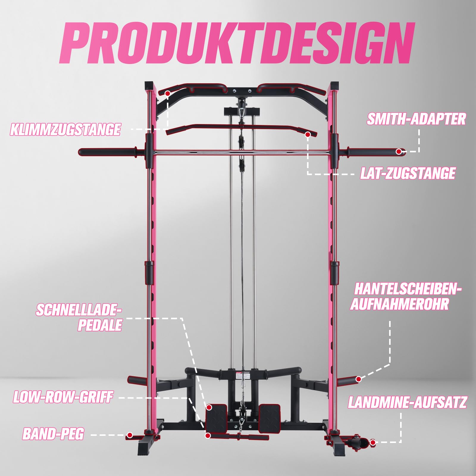 RitFit Power Rack Smith Machine mit Kabelzug | mit Langhantelstange, Klimmzug, Kraftstation für Zuhause & Home Gym, 450kg Belastbarkeit