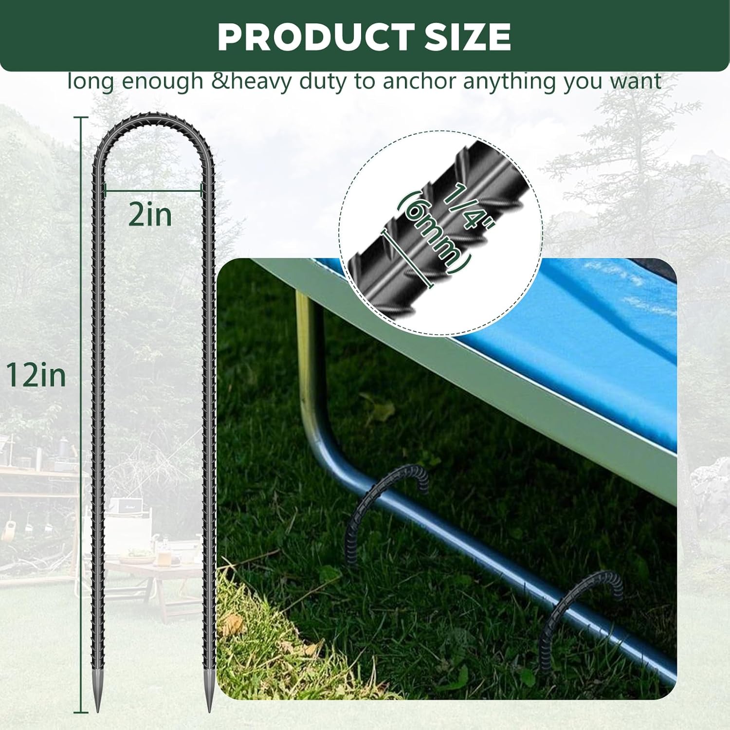 30 Pieces Trampoline Stakes Anchors High Wind Heavy Duty,U Shaped Garden Hooks Stakes for Ground,Trampoline Tie Downs Anchor Kit,Bounce Horseshoe House Stake,Rebar Camping Tent Stakes,12 Inch Long