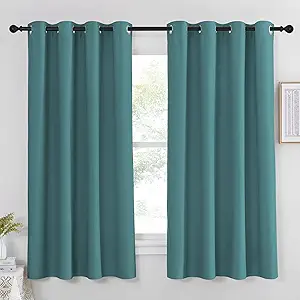 NICETOWN Blackout Short Curtain for Small Window - (Sea Teal Color) Home Decor Window Treatment Drape Modern Design Drapery for Kitchen Room, 52Wx63L,1 Panel