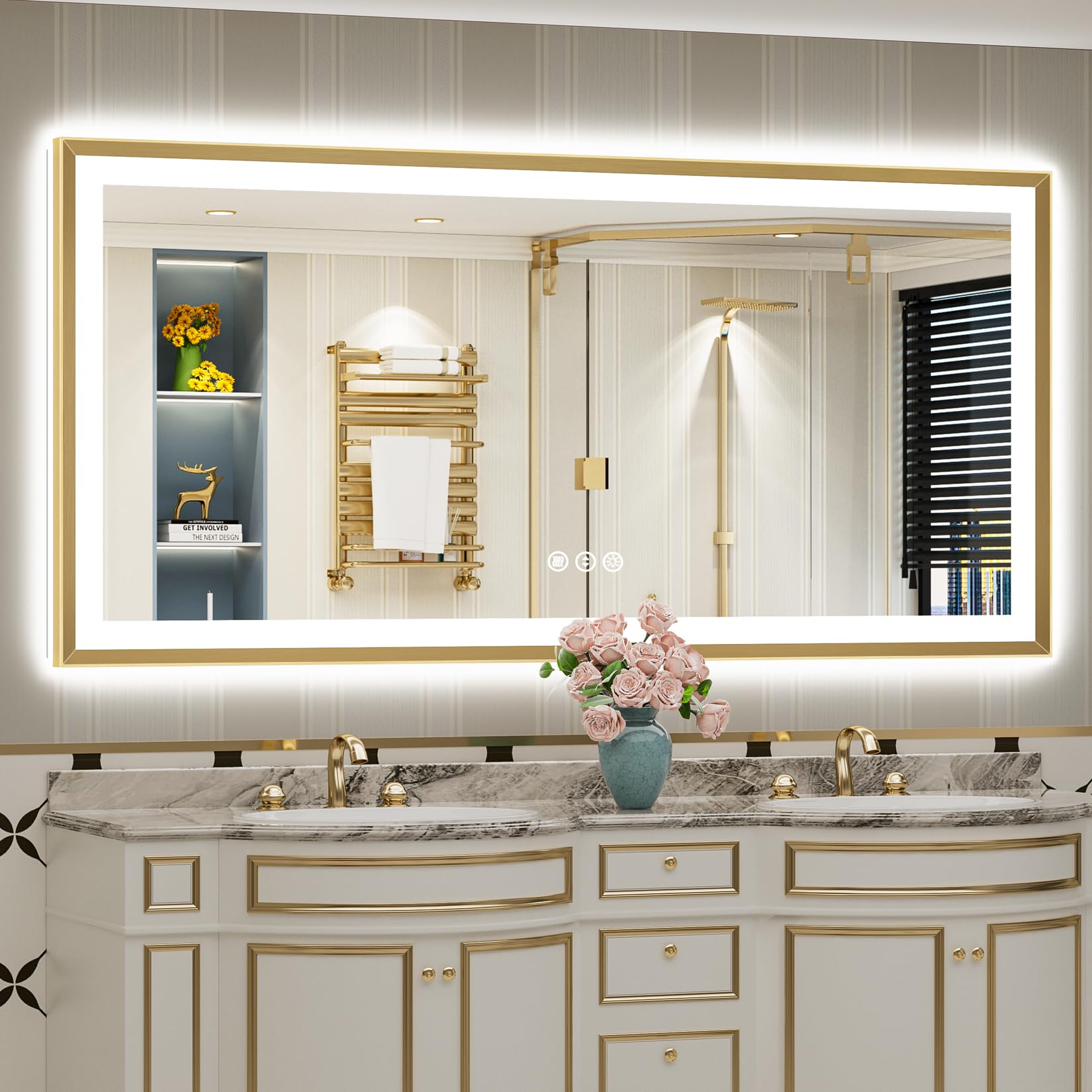 72x36 Gold Beveled LED Lighted Bathroom Mirror, Backlit &amp; Front Lit