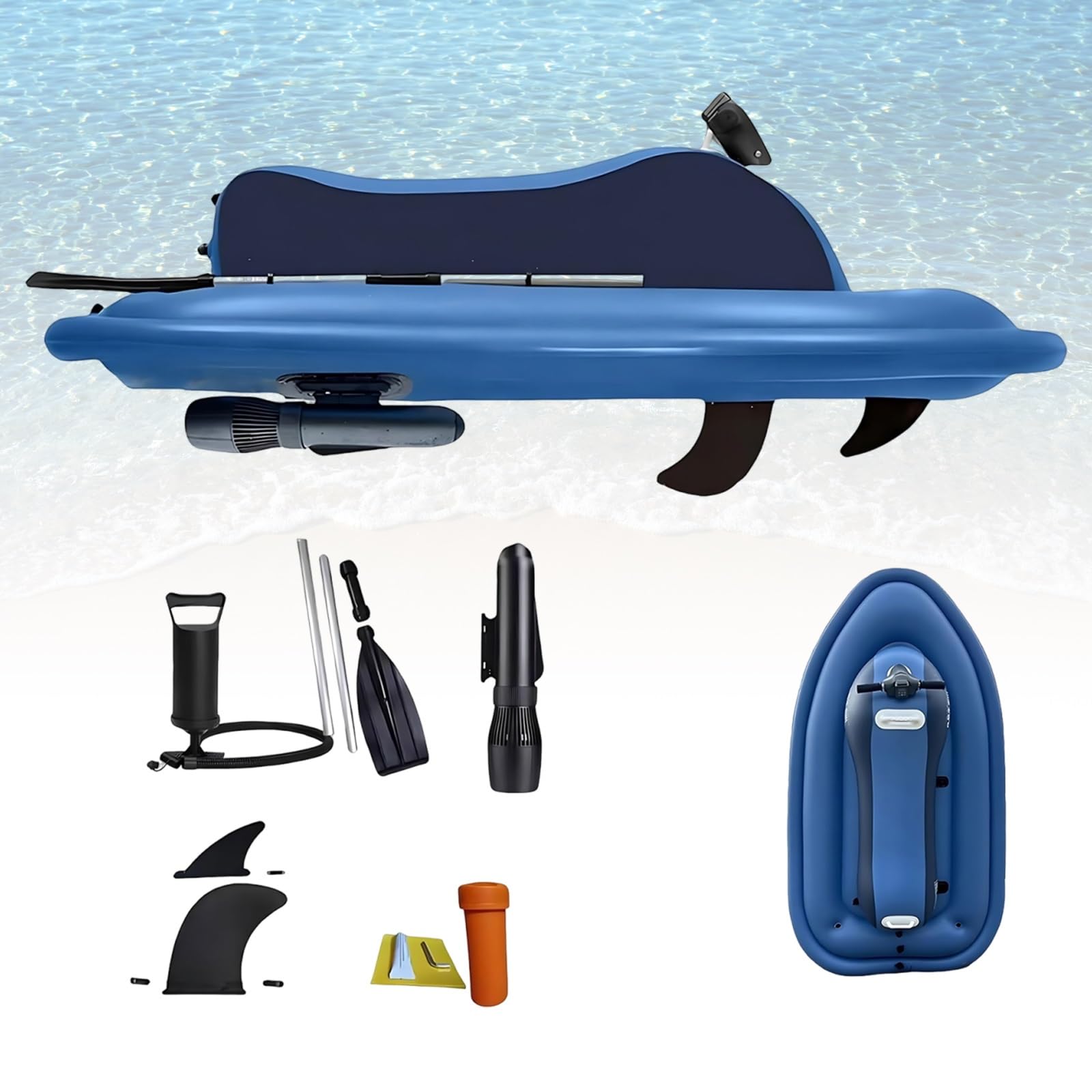 Barca Gonfiabile Motorizzata 500W, Jet Ski Elettrico per Adulti Pesca Campeggio, Gommone da Spiaggia in PVC Robusto Resistente alle Forature, Kit Propulsion Vite per Paddle Canotto