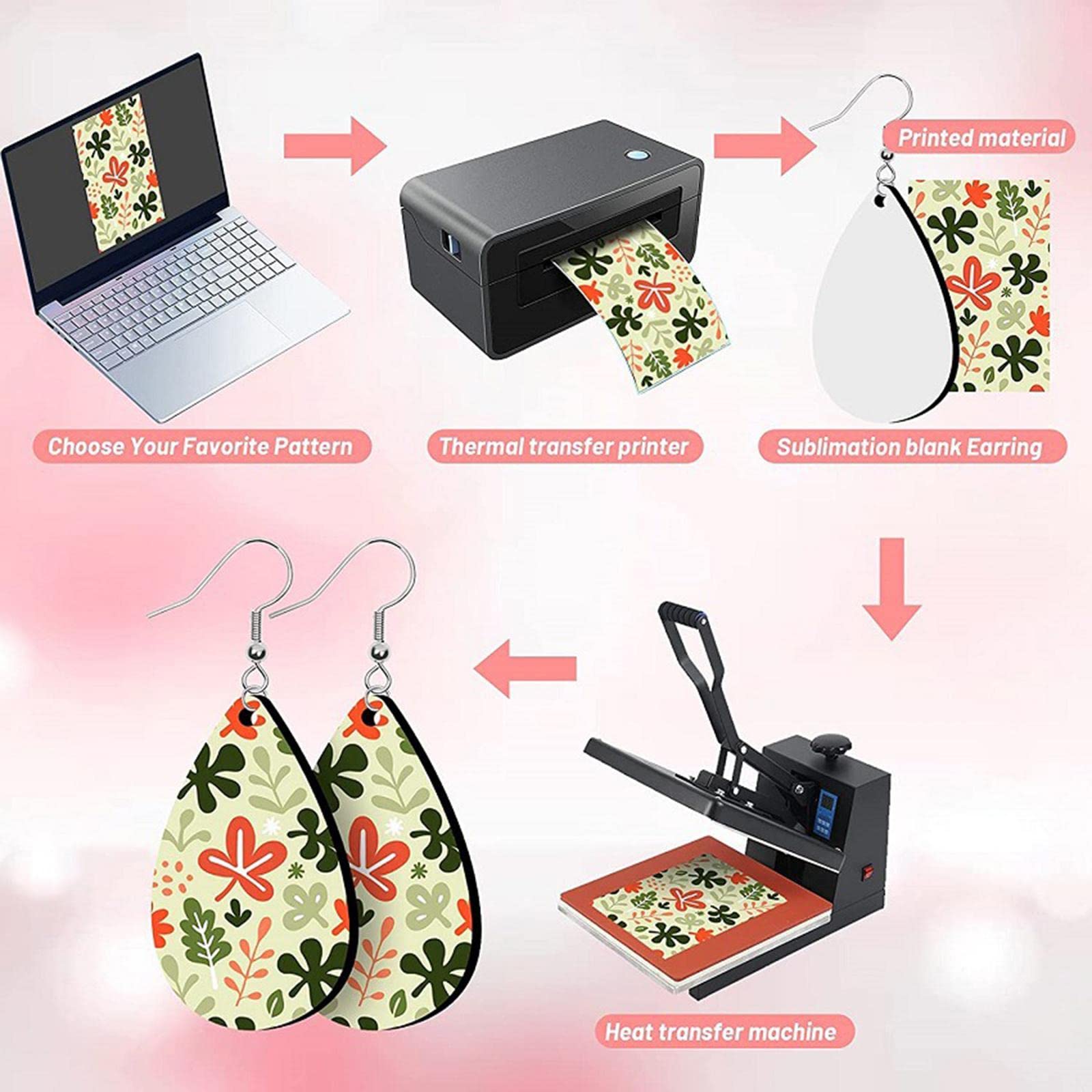 5 Set 50 Stück Sublimation Blank Ohrringe Unfertige Ohrring Anhänger DIY Handwerk