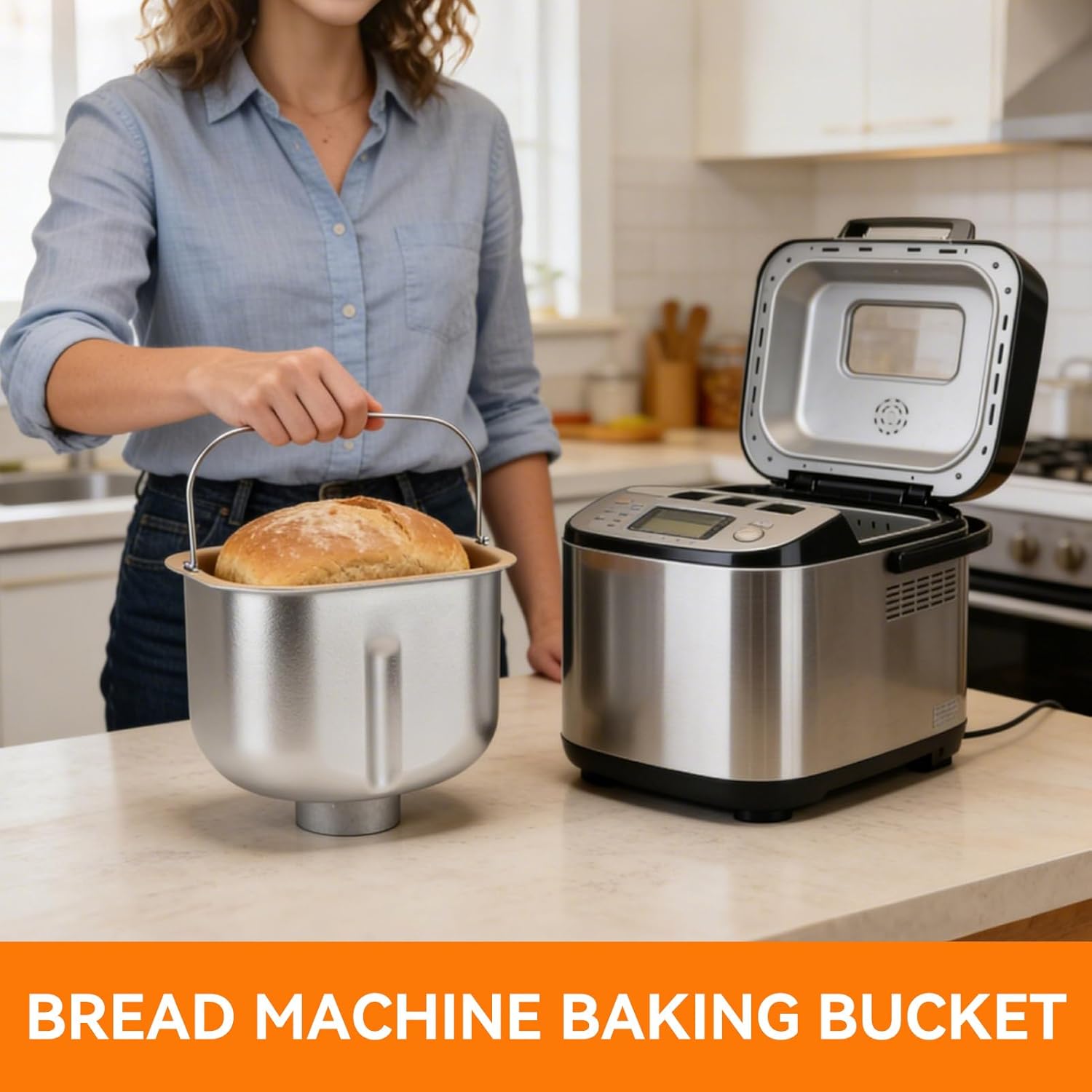 Bread Machine Baking Bucket, Stainless Steel Non Stick Bread Maker Replacement Parts for Kitchen Making