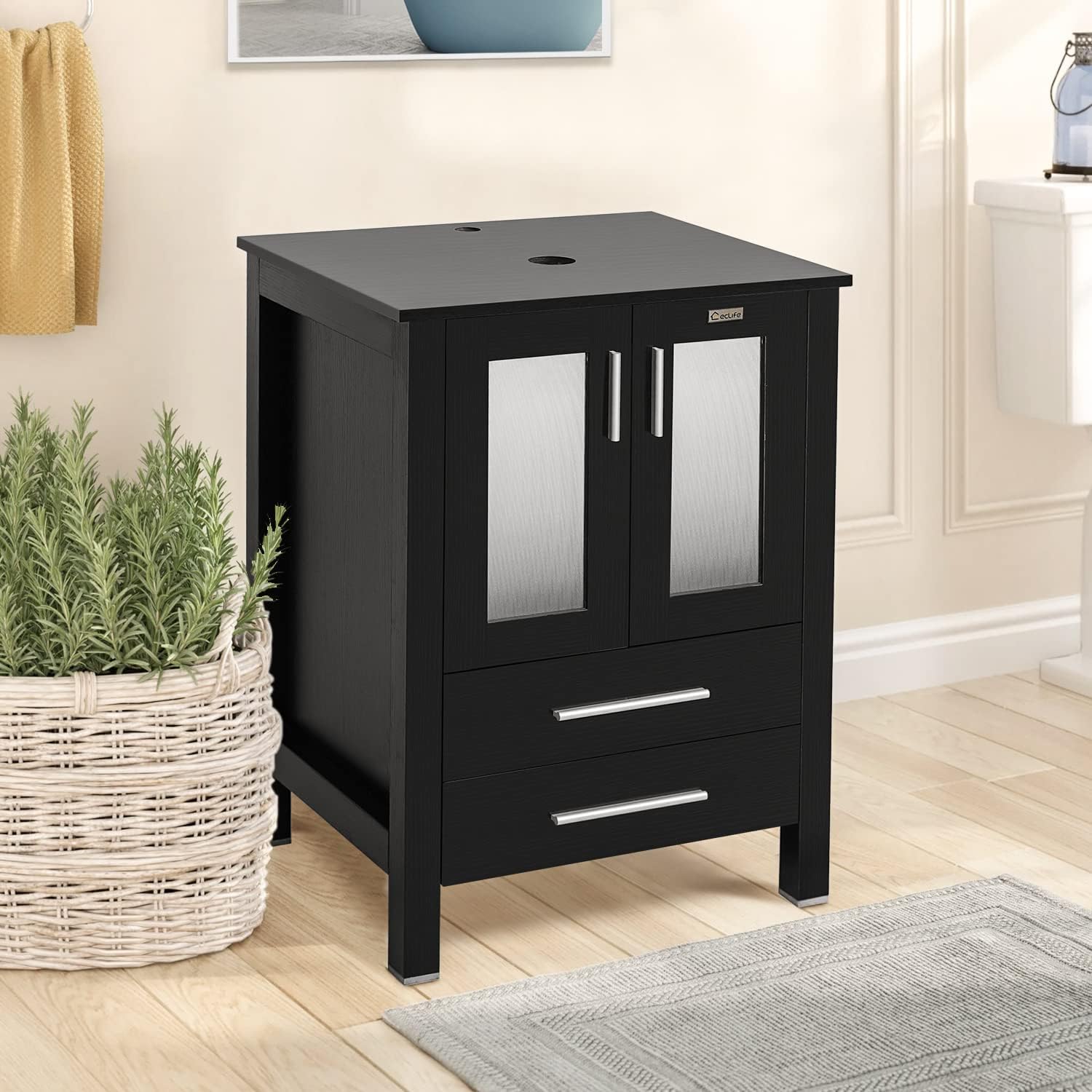 eclife 24" Black Bathroom Vanity Cabinet Modern Pedestal Cabinet Set Pedestal Stand Wood with Bathroom Vanity Mirror Soft Closing Cabinet Doors Set (Single Cabinet Only) : Tools & Home Improvement