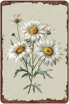 Metal Signs Daisy Flowers Sign Vintage Aluminum Tin Sign for Home Office Kitchen Bar Cafe Garden Wall Decor 12x8 Inch