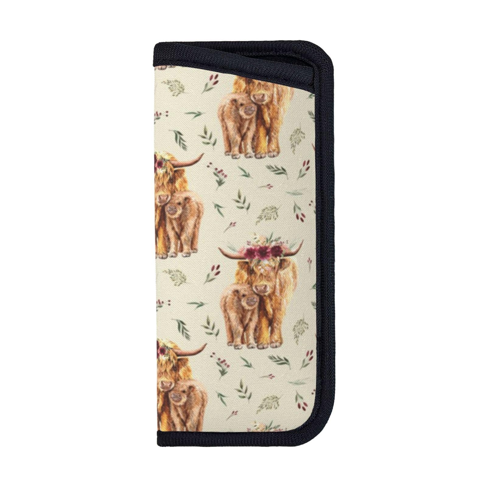 EgoMed Glasses Case,Anti-Scratch Spectacles Sleeve Portable Eyewear Case Sunglasses Case, Highland Floral Cow On Tan