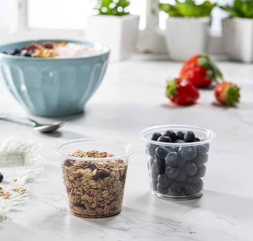 Miniatura 2 de 5 onzas, 200 tazas Vasos de plástico transparente sin tapas, pequeños recipientes para control de porciones, chupitos de gelatina, preparación de