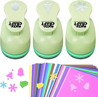 UCEC Hole Punch 1 Inch Craft Christmas Snowflakes Bells Shapes 30 Pieces Hole Puncher for Crafts Set with Craft Paper Cardstock, Mix Shape Designs Hole Puncher for Kids for Crafting Scrapbooking