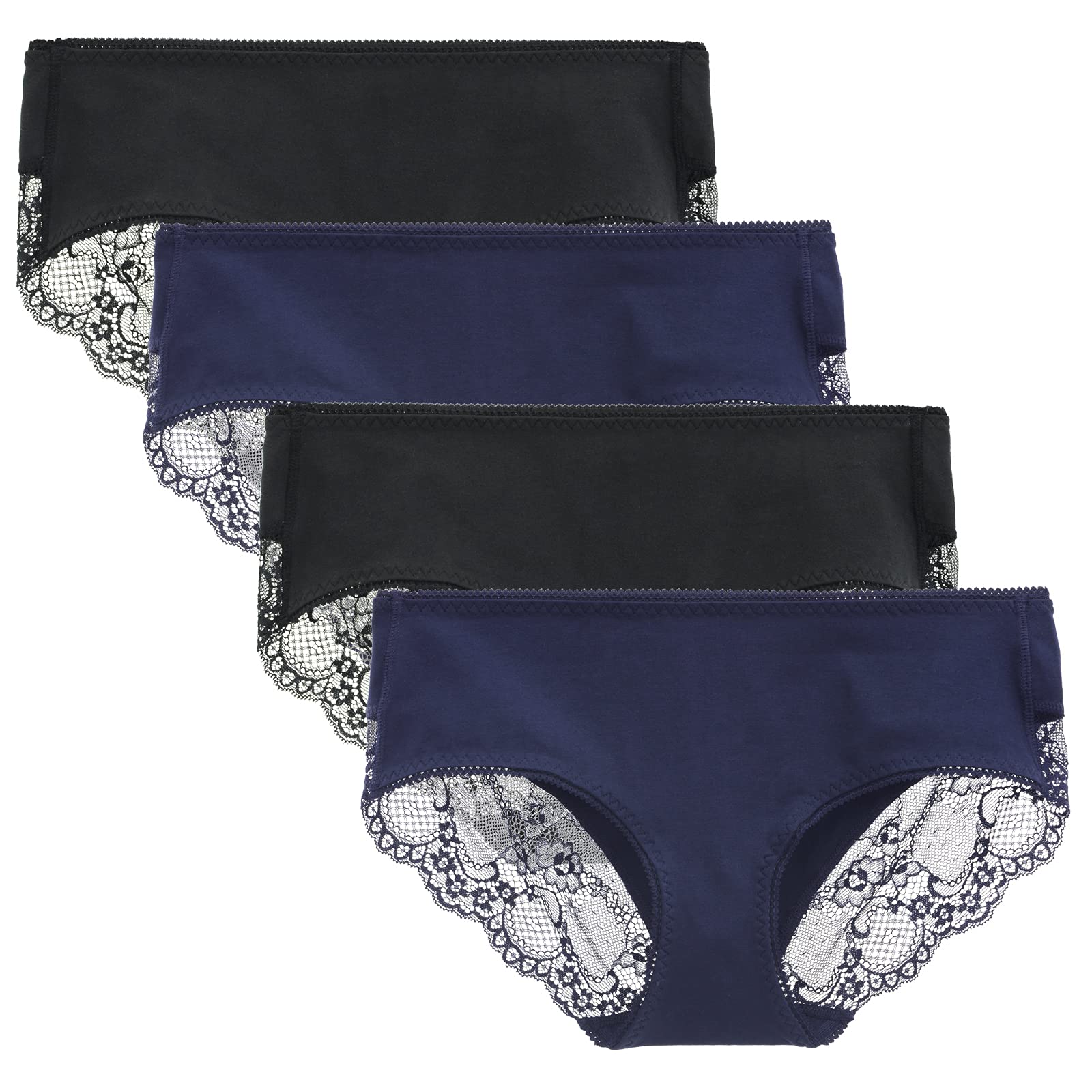 LIQQY Women's 4 Pack Mid Rise Cotton Full Coverage Hipster Panty Underwear X-Large Black/Navy Blue