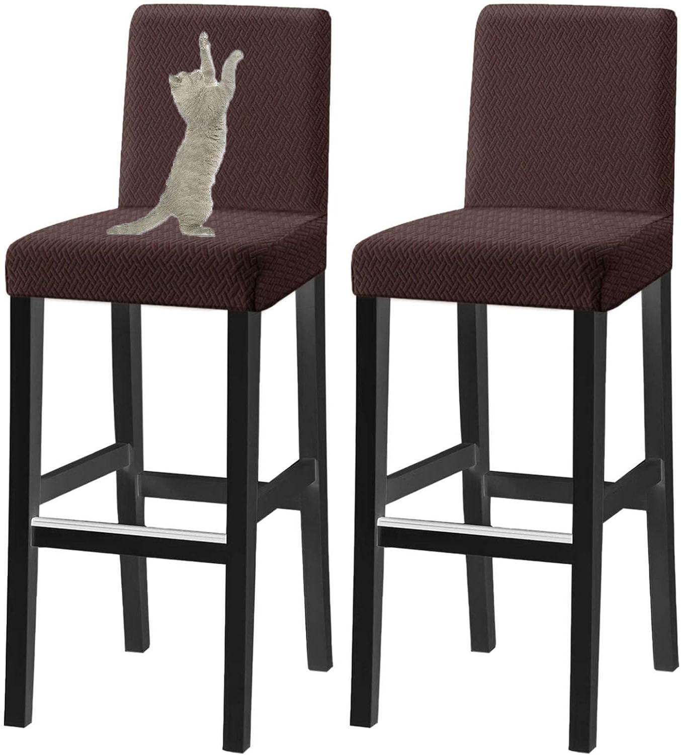 HACLEN Jacquard Bar Stool Covers with Backs Cat Scratch Proof, Stretch Pub Stool Chair Covers Soft Barstool Covers Washable for Bar Banquet (Brown,6 PCS)