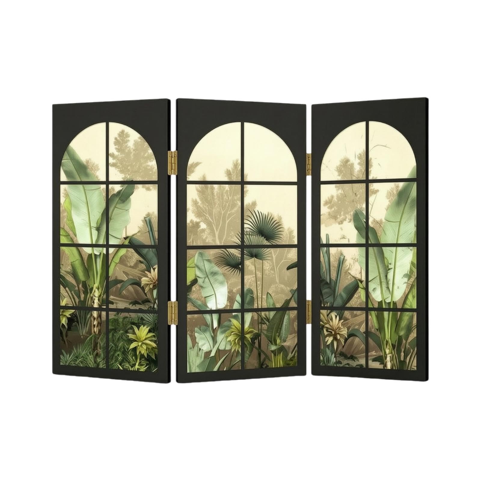 Three-Section Desktop Screen Tropical Tabletop Folding Screen Arched Tabletop Panel Divider for Console Table, Cabinet 45x30cm Tropical a-image-16