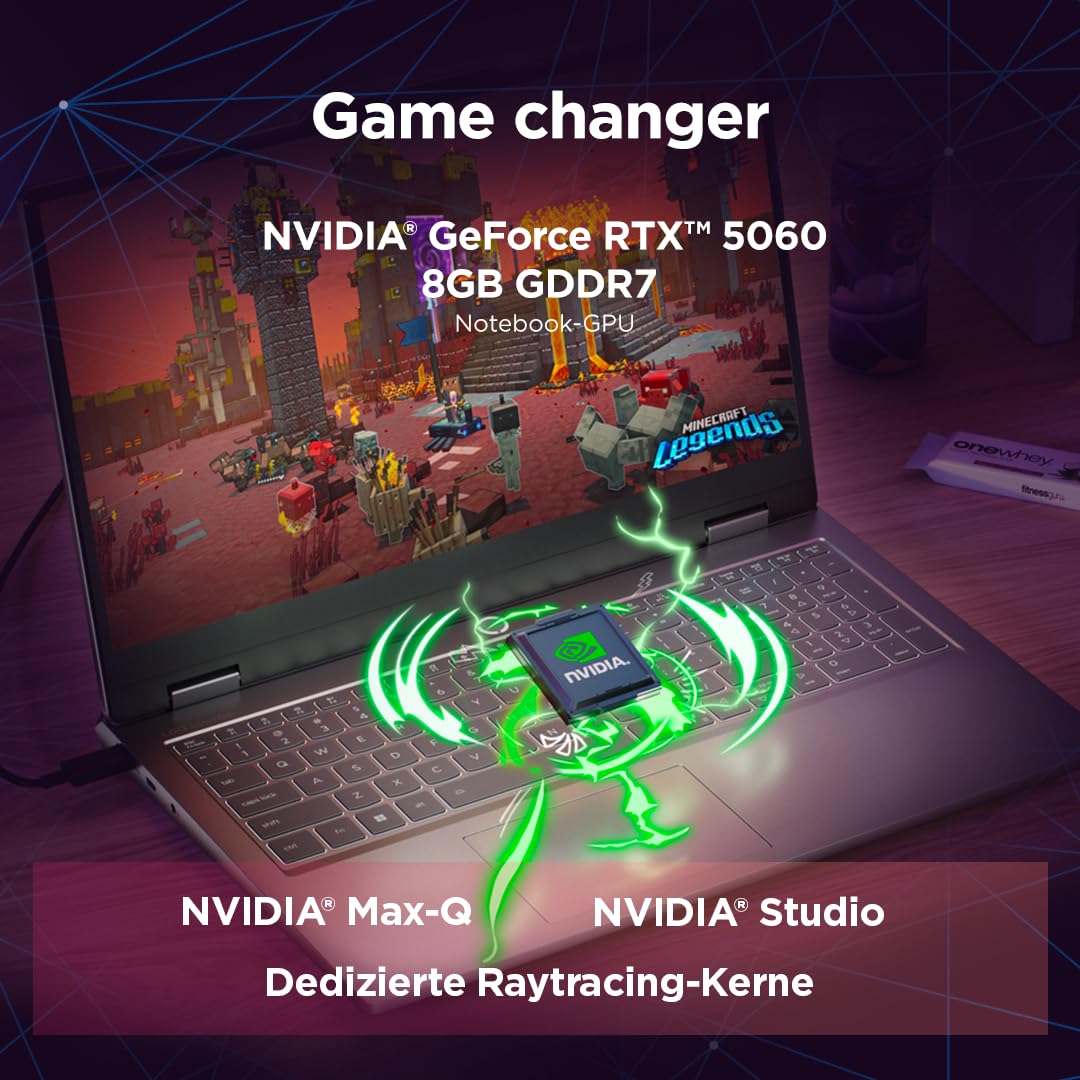 Lenovo LOQ Essential Gaming AI Laptop | 15.6" FHD 144Hz | NVIDIA GeForce RTX 5060 | Intel Core i5-13450HX | 16GB RAM | 1TB SSD | Windows 11 | QWERTZ | Weiss-beleuchtet | Grau | 3 Monate Game Pass