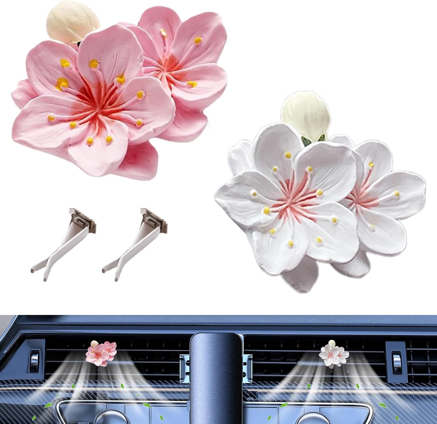 Car Air Freshener, 2pcs Flower Air Freshener Diffuser with Vent Clips, Car Diffuser Vent Clip, Gypsum Car Diffuser for Car Accessories
