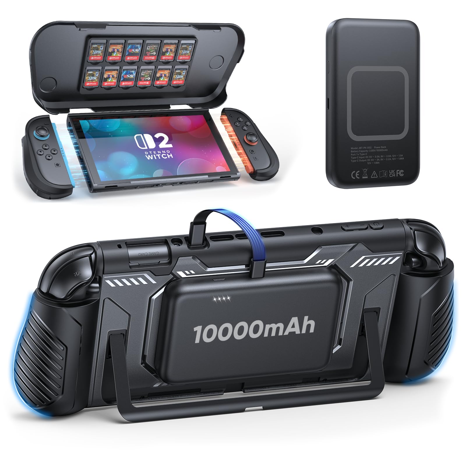 FASTSNAIL Switch 2 Grip Charging Case with Power Bank &amp; Front Cover