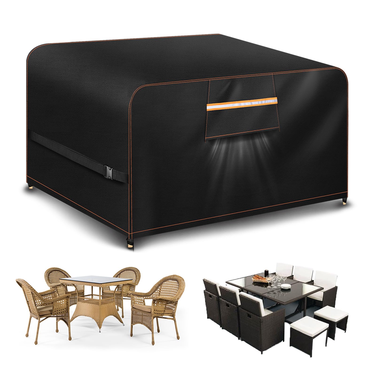 Aoretic Outdoor Garden Furniture Covers Waterproof 200x200x90CM Square Garden Table Cover Waterproof with Air Vent for Round Patio Bistro Set Rattan Sofa Chairs Outside Seating 420D Oxford Fabric