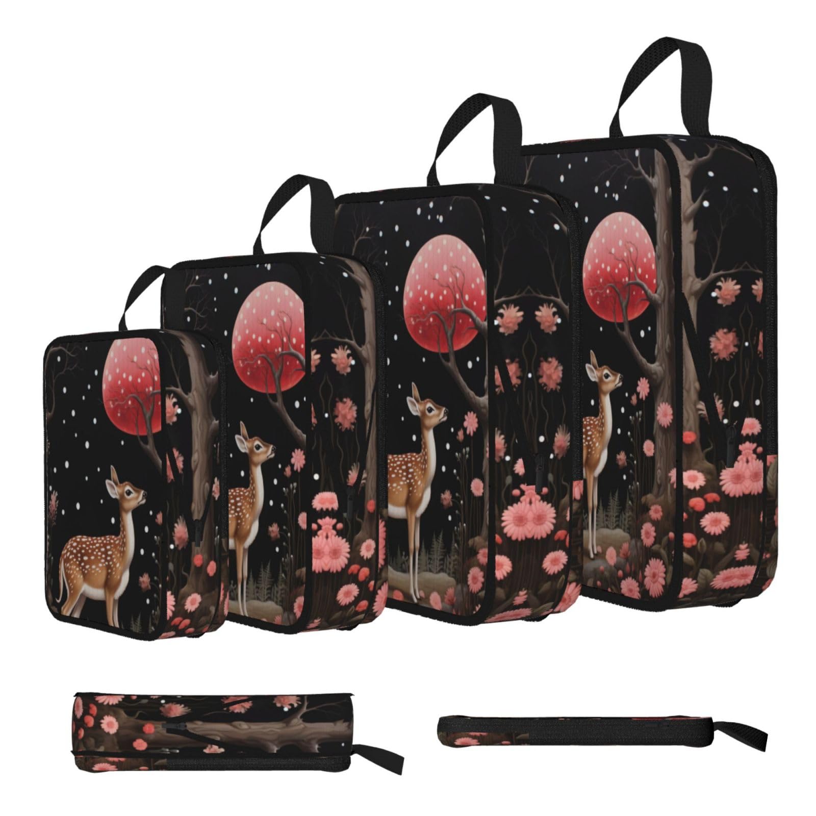 Sxzvvbn Black Lost Deer In The Flowers Compression Packing Cubes 4 Piece Set