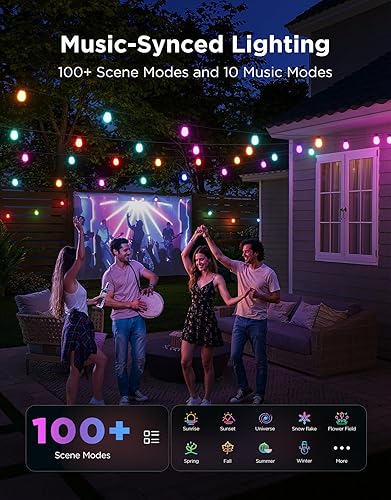 Miniatura 3 de Govee Tira de luces S14 para exteriores, 2 luces inteligentes RGBIC de 96 pies de color blanco cálido para patio con 15 bombillas LED, 111 modos de