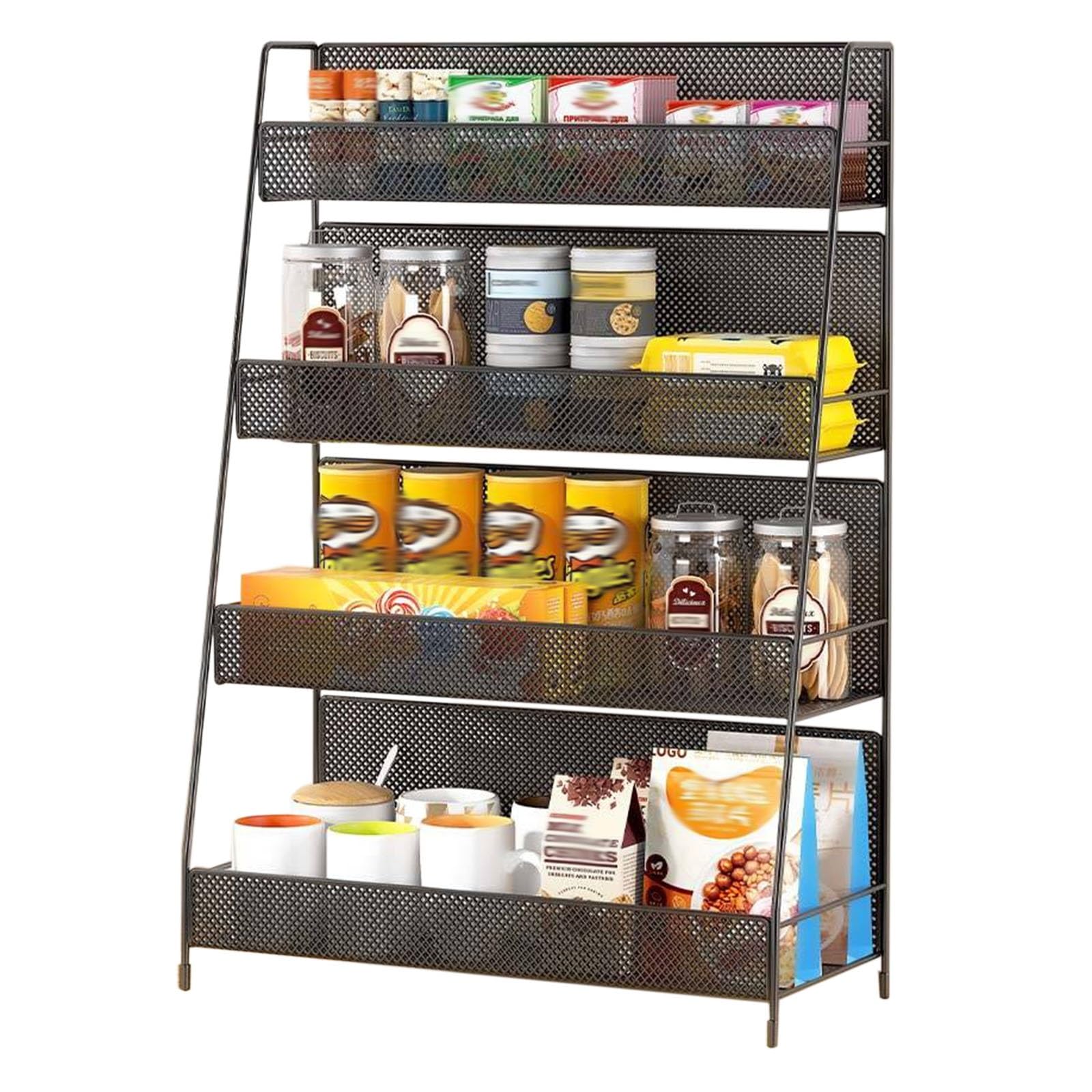 Aufbewahrungsorganizer für Obst und Gemüse, 4-stöckiges Snack- und Getränkeregal – Aufbewahrungsorganizer für den Einzelhandel, Supermarkt und Büro – Halter/Ablage für Kartoffelchips und Get