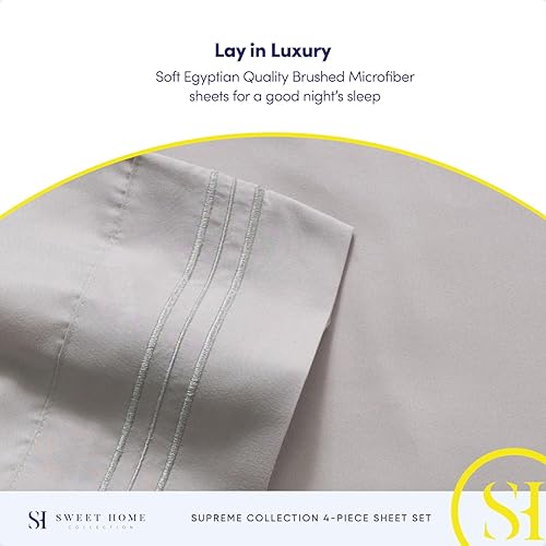Miniatura 6 de Juego de sábanas extrasuaves de tamaño king, ropa de cama transpirable y lujosa con correas elásticas integradas para las esquinas, colección