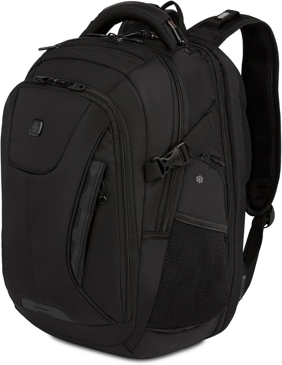 Mochila para computadora portátil Travel Tech Elite – Se adapta a computadoras portátiles de hasta 16” – Mochila compatible con ScanSmart TSA con puerto USB, compartimiento para zapatos y bolsillos organizadores – Negro