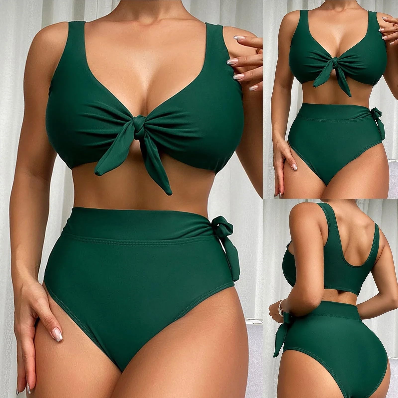 Traje de baño Verano for Mujer, Traje Playa, Bikini Cintura Alta Unicolor, Pecho Grande y Ajuste cómodo para Mujer