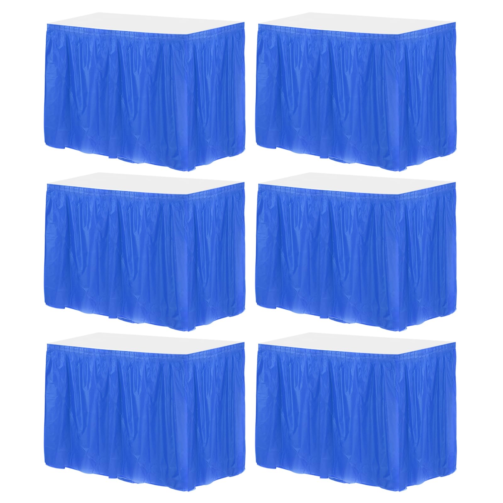 Photo 1 of MECCANIXITY 6 Pack Navy Blue Plastic Table Skirts, 29 in x 14 Ft Table Skirts for Rectangle Tables, Disposable Table Covers for Birthday Wedding Party