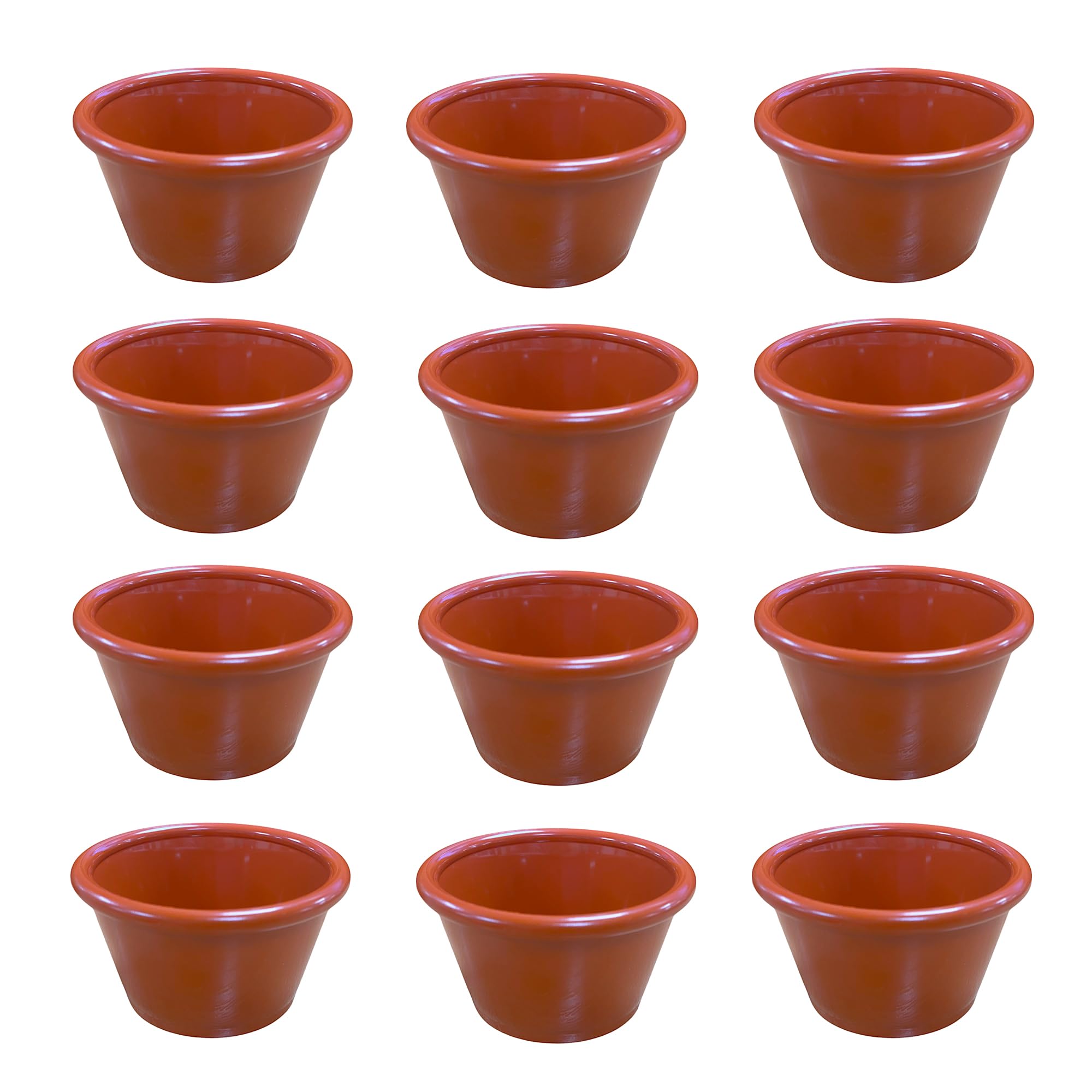 Chabrias Pack of 12 Plain Terracotta 2oz Traditional Ramekins, Condiment Pots, Sauce Ramekins, Dip Bowls, Tough Plastic Sauce Pots, Made in England