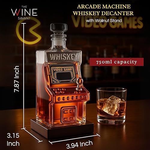 Miniatura 4 de Retro Arcade Machine - Juego de decantador de whisky  Soporte de nogal de 25.4 fl oz de cristal Bourbon coleccionable Barware Barware aniversario